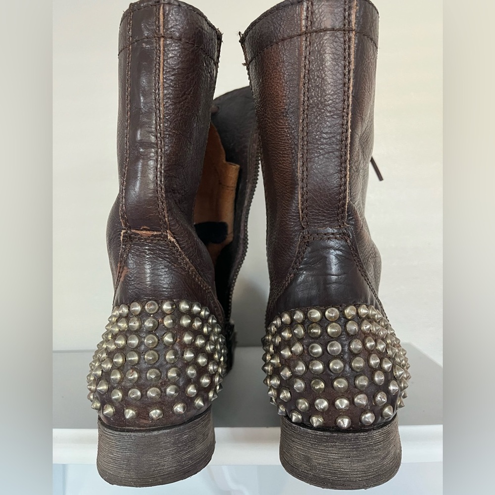 Steve Madden Brown Studded Lace-Up Boots - Picture 2 of 4